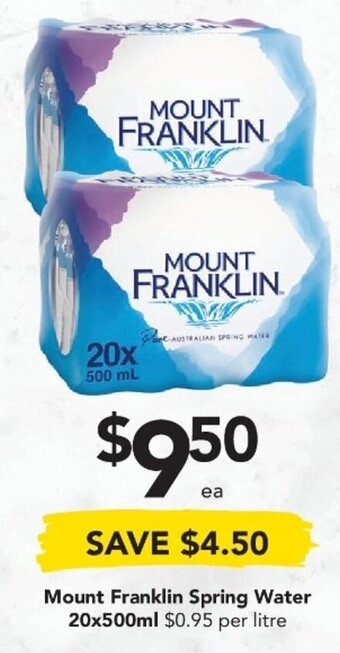 Drakes Mount Franklin Spring Water 20x500ml offer