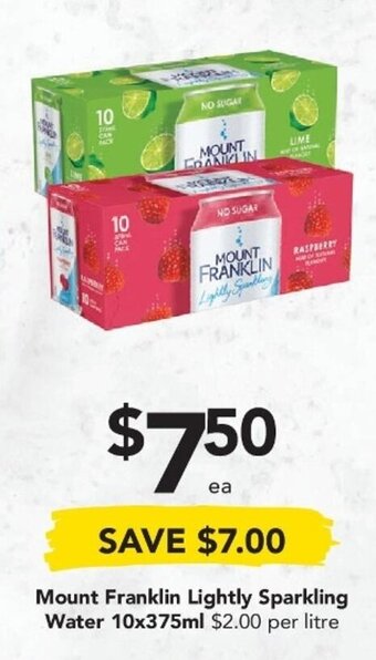 Drakes Mount Franklin Lightly Sparkling Water 10x375ml offer