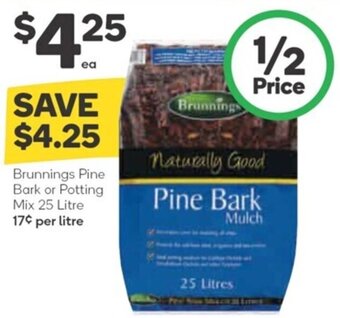 Woolworths Brunnings Pine Bark or Potting Mix 25 Litre offer