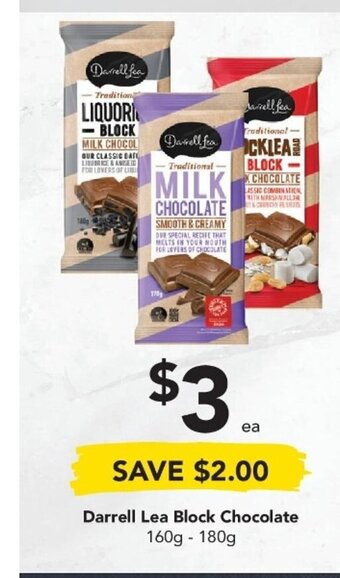 Drakes Darrel Lea Block Chocolate 160g-180g offer