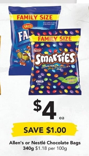 Drakes Allen's or Nestle Chocolate Bags 340g offer
