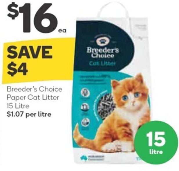Breeder's Choice Paper Cat Litter 15 Litre offer at Woolworths