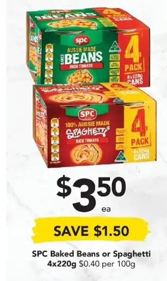 Drakes SPC Baked Beans or Spaghetti 4x220g offer