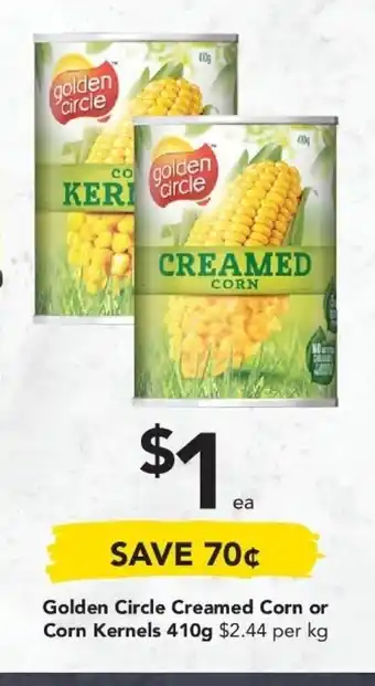 Drakes Golden Circle Creamed or Corn Kernels 410g offer