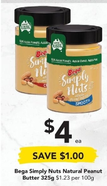 Drakes Bega Simply Nuts Natural Peanut Butter 325g offer
