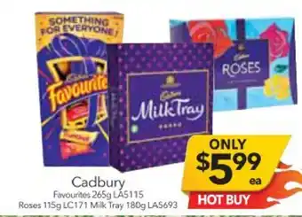 Cheap as Chips Cadbury Favourites 265g, Roses 115g, Milk Tray 180g offer