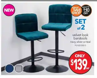 Cheap as Chips Velvet Look Barstools Navy, Silver or Teal - FG102/202/3 offer
