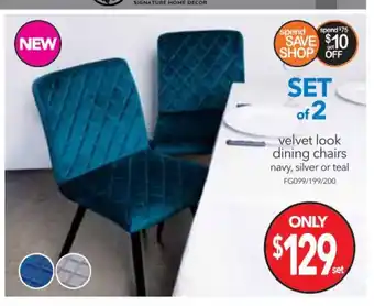 Velvet Look Dining Chairs Navy,Silver or Teal - FG099/199/200