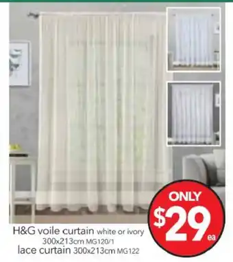 H&G Voile Curtain - MG120/1 or Lace Curtain - MG122