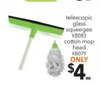 Cheap as Chips Telescopic Glass Squeegee KB083, Cotton Mop Head KB079 offer