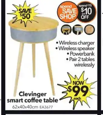 Cheap as Chips Clevinger Smart Coffee Table 62x40x40cm - EA3677 offer