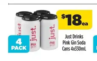 Liquorland Just Drinks Pink Gin Soda Cans 4x330mL offer