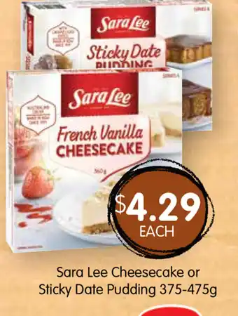 Spudshed Sara Lee Cheesecake or Sticky Date Pudding 375-475g offer