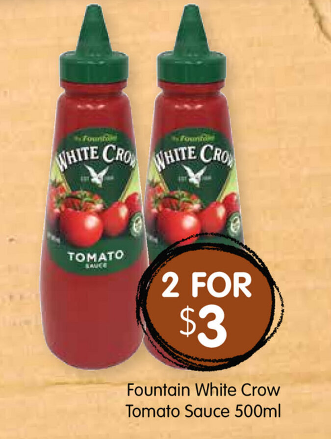 Fountain White Crow Tomato Sauce 500ml offer at Spudshed