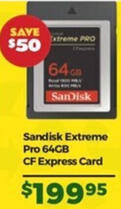Teds Cameras Sandisk Extreme Pro 64GB CF Express Card offer