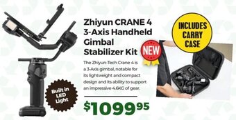 Teds Cameras Zhiyun CRANE 4 3-Axis Handheld Gimbal Stabilizer Kit offer