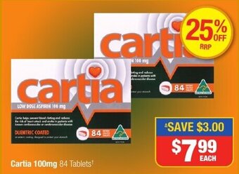 Direct Chemist Outlet Cartia 100mg 84 Tablets offer