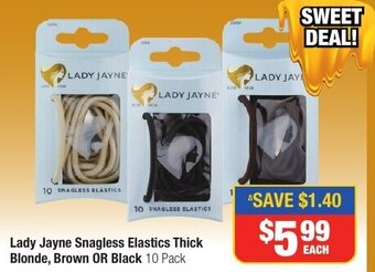 Direct Chemist Outlet Lady Jayne Snagless Elastics Thick Blonde, Brown OR Black 10 Pack offer