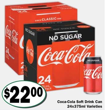 Friendly Grocer Coca-Cola Soft Drink Can 24x375ml Varieties offer