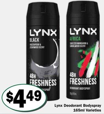 Friendly Grocer Lynx Deodorant Bodyspray 165ml Varieties offer