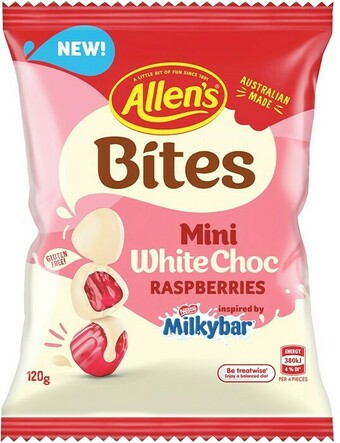 BIG W Allens White Choc Coated Raspberies 120g offer