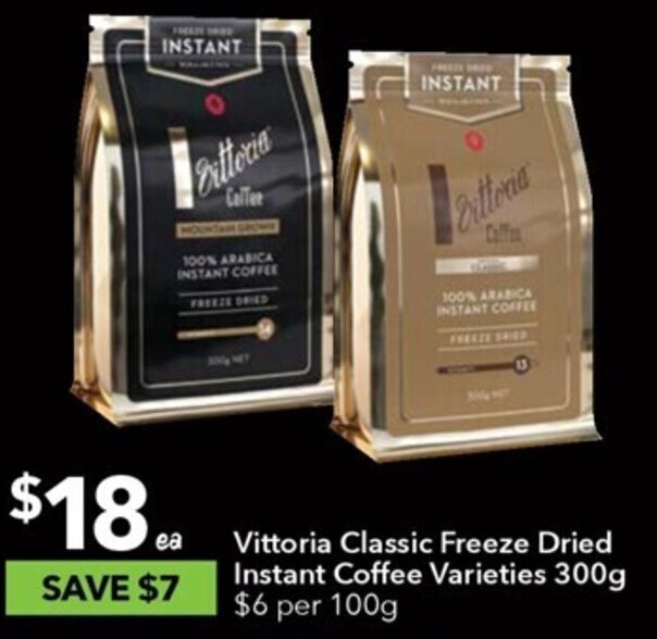 Vittoria Classic Freeze Dried Instant Coffee Varieties 300g offer at