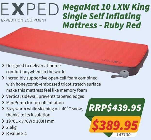 MegaMat 10 LXW King DARCHE Kozi Self Inflating Mattress Ruby Red