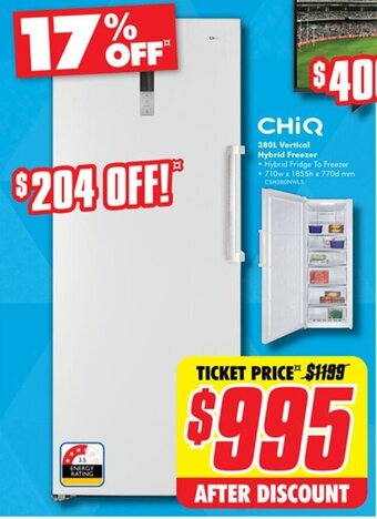 The Good Guys 380L Vertical Hybrid Freezer offer