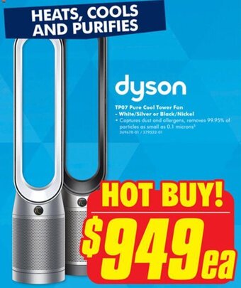 The Good Guys TP07 Pure Cool Tower Fan - White/Silver or Black/Nickel offer