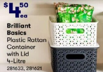 BIG W Brilliant Basics Plastic Rattan Container with Lid 4-Litre offer