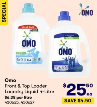 BIG W Omo Front & Top Loader Laundry Liquid 4-Litre offer