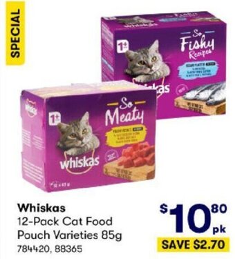 BIG W Whiskas 12-Pack Cat Food Pouch Varieties 85g offer
