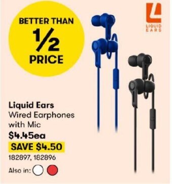 BIG W Liquid Ears Wired Earphones with Mic offer