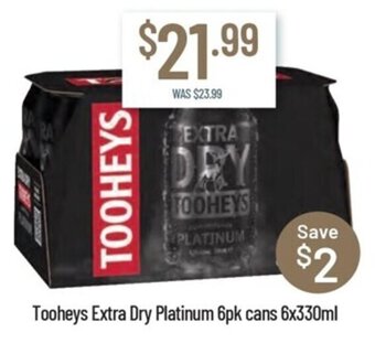 Tooheys Extra Dry Platinum 6pk cans 6x330ml
