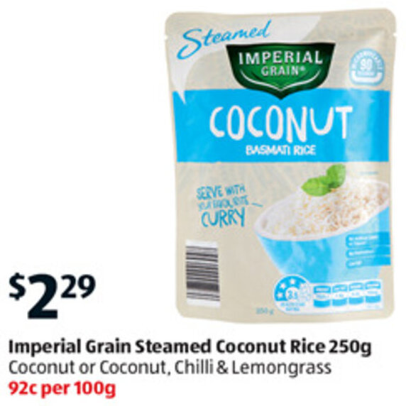 Imperial Grain Steamed Coconut Rice 250g Coconut or Coconut, Chilli