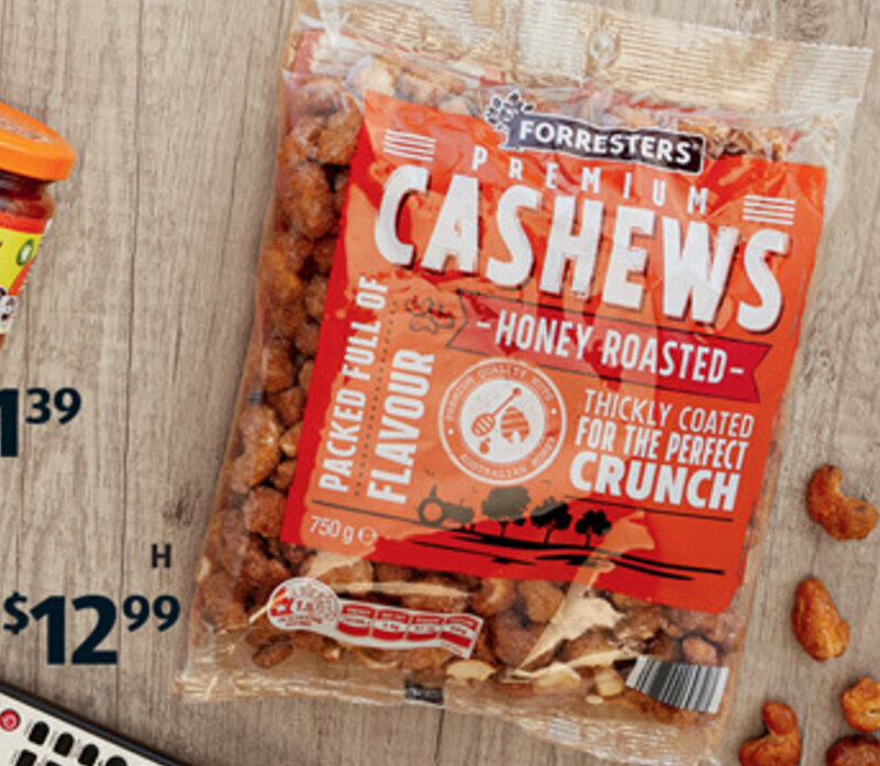 H Forresters Honey Roasted Cashews 750g offer at ALDI