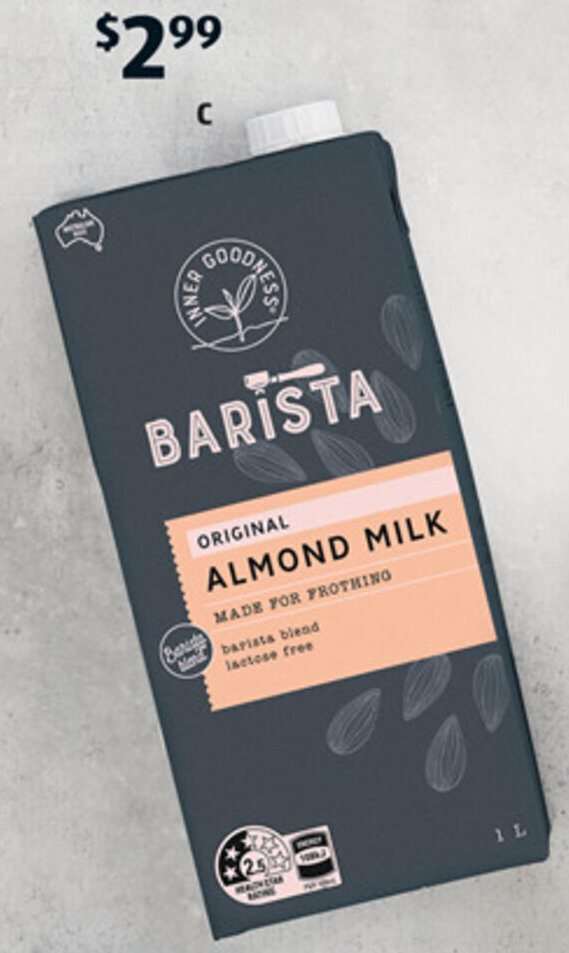 C Inner Goodness UHT Barista Unsweetened Almond Milk 1L offer at ALDI