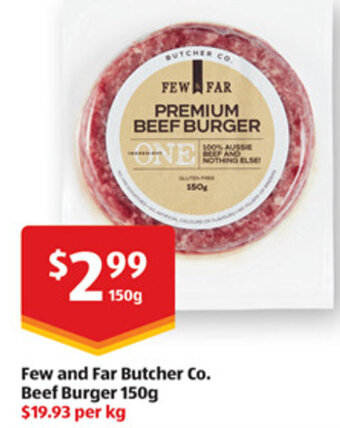 ALDI Few and Far Butcher Co. Beef Burger 150g offer