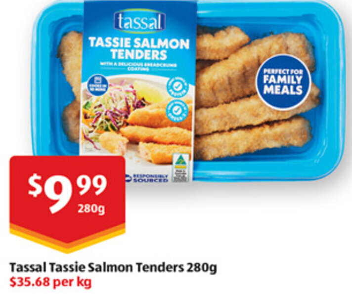 Tassal Tassie Salmon Tenders 280g offer at ALDI