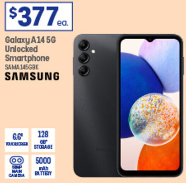 Galaxy A14 5G Unlocked Smartphone offer at Officeworks