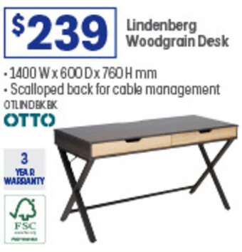 Officeworks Lindenberg Woodgrain Desk offer