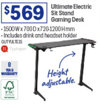 Officeworks Ultimate Electric Sit Stand Gaming Desk offer