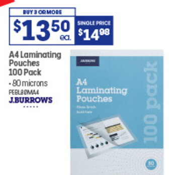 Officeworks A4 Laminating Pouches 100 Pack offer