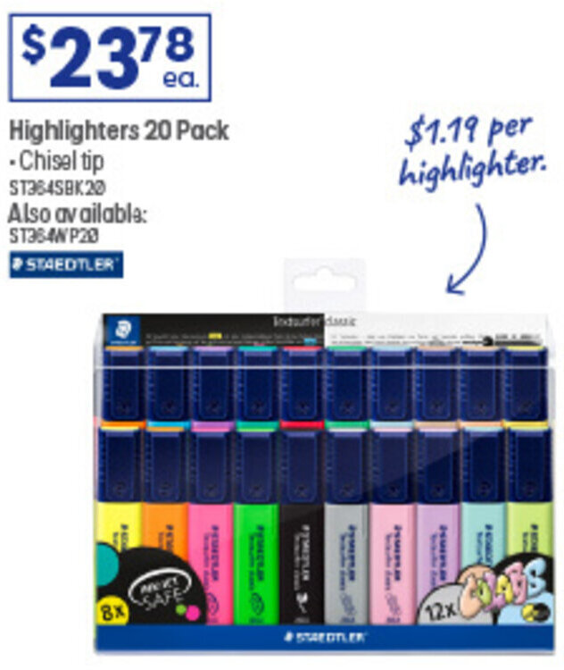 Highlighters 20 Pack offer at Officeworks