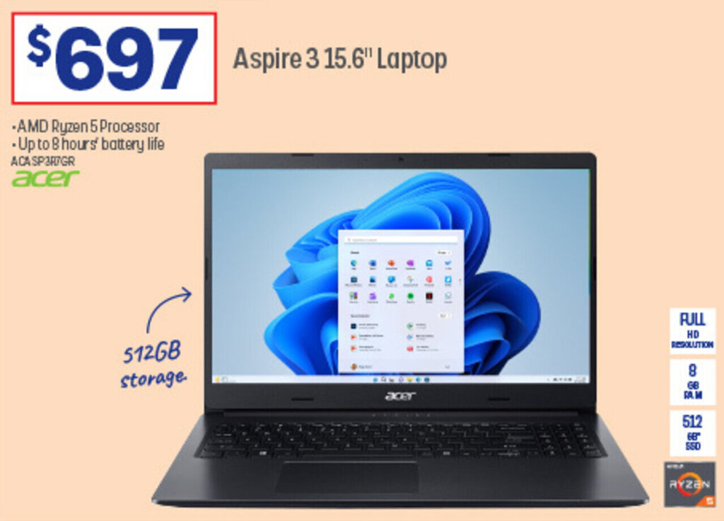 Laptops Aspire 3 15.6" Laptop offer at Officeworks