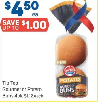 Foodland Tip Top Gourmet or Potato Buns 4pk offer