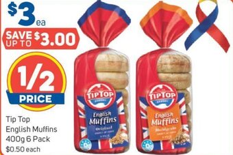 Foodland Tip Top English Muffins 400g 6 Pack offer
