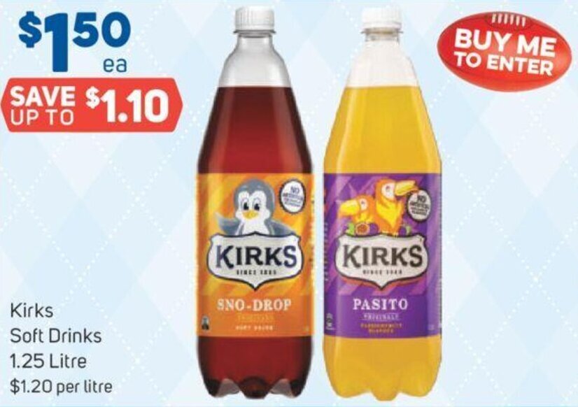Kirks Soft Drinks 1.25 Litre offer at Foodland