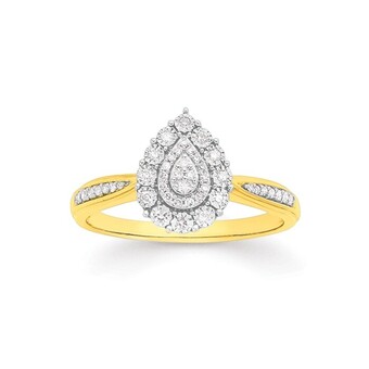 Prouds 9ct gold two tone diamond pear ring offer