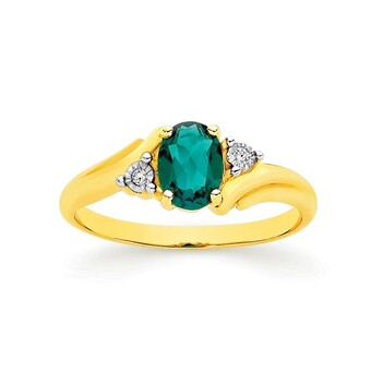 Prouds 9ct gold created emerald & diamond ring offer